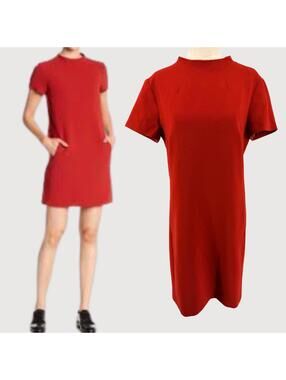 Theory Admiral Crepe Shift Dress Rust XS Minimalist